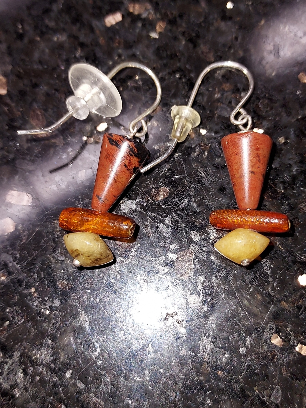 Handcrafted Brown and Amber Stone Drop Earrings